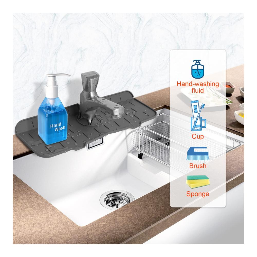 Erleben Sie KeautFair Qualität Premium Silikon Spritzschutz für Küchenarmaturen - Wasserhahn absorbierende Matte für Sauberkeit in Heim Bad und Bar. Arbeitsplatte Schutz gegen Spritzer Grau