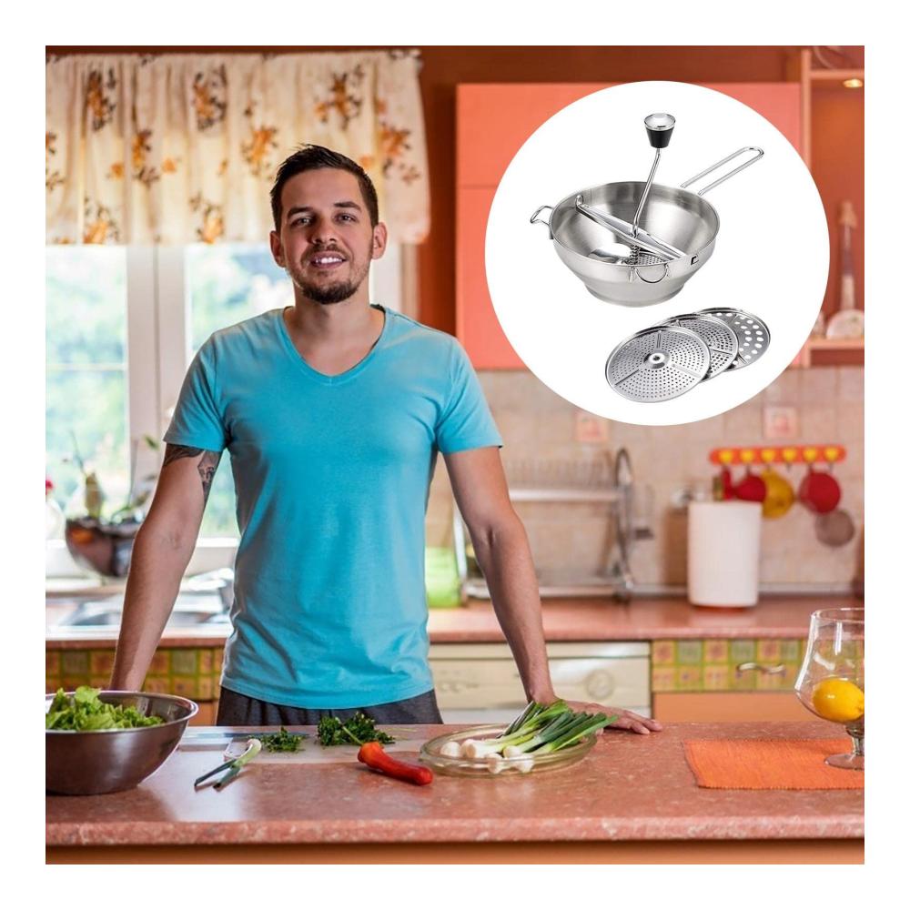 Kartoffel- & Spätzlepressen Premium Edelstahl Passiergerät - Handkurbel für Leckere Spätzle Pürieren Marmelade Obst und Gemüse Reiben | Inkl. Rezeptbuch & Reinigungsbürste