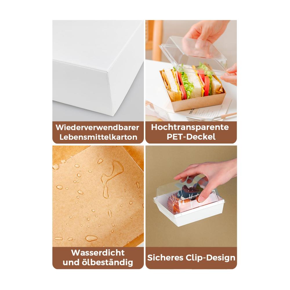 Praktische Kuchenbehälter & Lebensmitteltransportboxen - CoKeeSun 30er Set Pappe 12cm mit Transparentem Deckel Backpapier & Aufkleber Ideal für Cupcakes Sandwiches Macarons - Take Away Option (Weiß