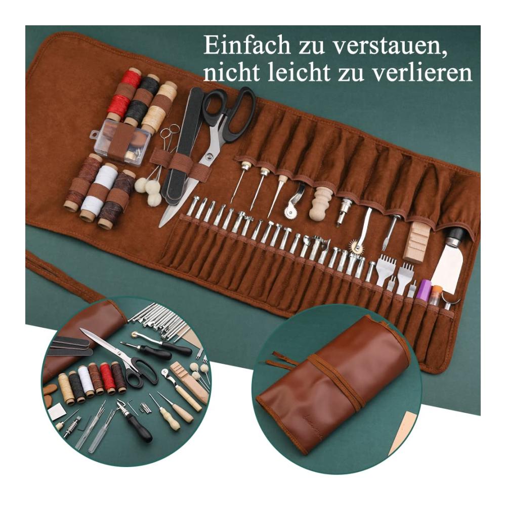 Entdecken Sie Kreativität Hochwertiges Nähset für Lederhandwerk – Perfektes Leder-Nähset mit Werkzeugen zum Schneiden Stanzen Nähen und Schnitzen – Inklusive individueller Aufbewahrungstasche für ultimative Handwerkskunst
