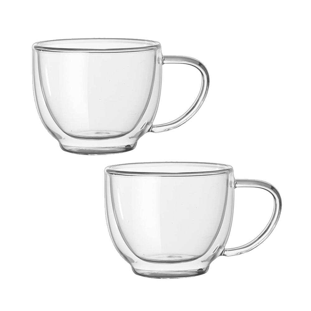 Doppelwandige Kaffee- & Teegläser Set | 200ml hitzebeständige Glasbecher für Cappuccino Latte Tee Saft & mehr | Stilvolle Kaffeetassen mit Griff |