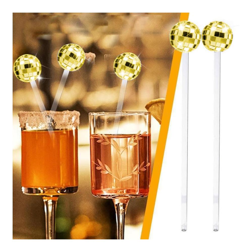 Entdecken Sie den Glanz Goldener Swizzle Stick Cocktailrührlöffel mit wiederverwendbaren Discokugeln aus Kunststoff - Perfekt für stilvolle Drinks zu Hause oder in der Bar. Erleben Sie kristallklaren Genuss