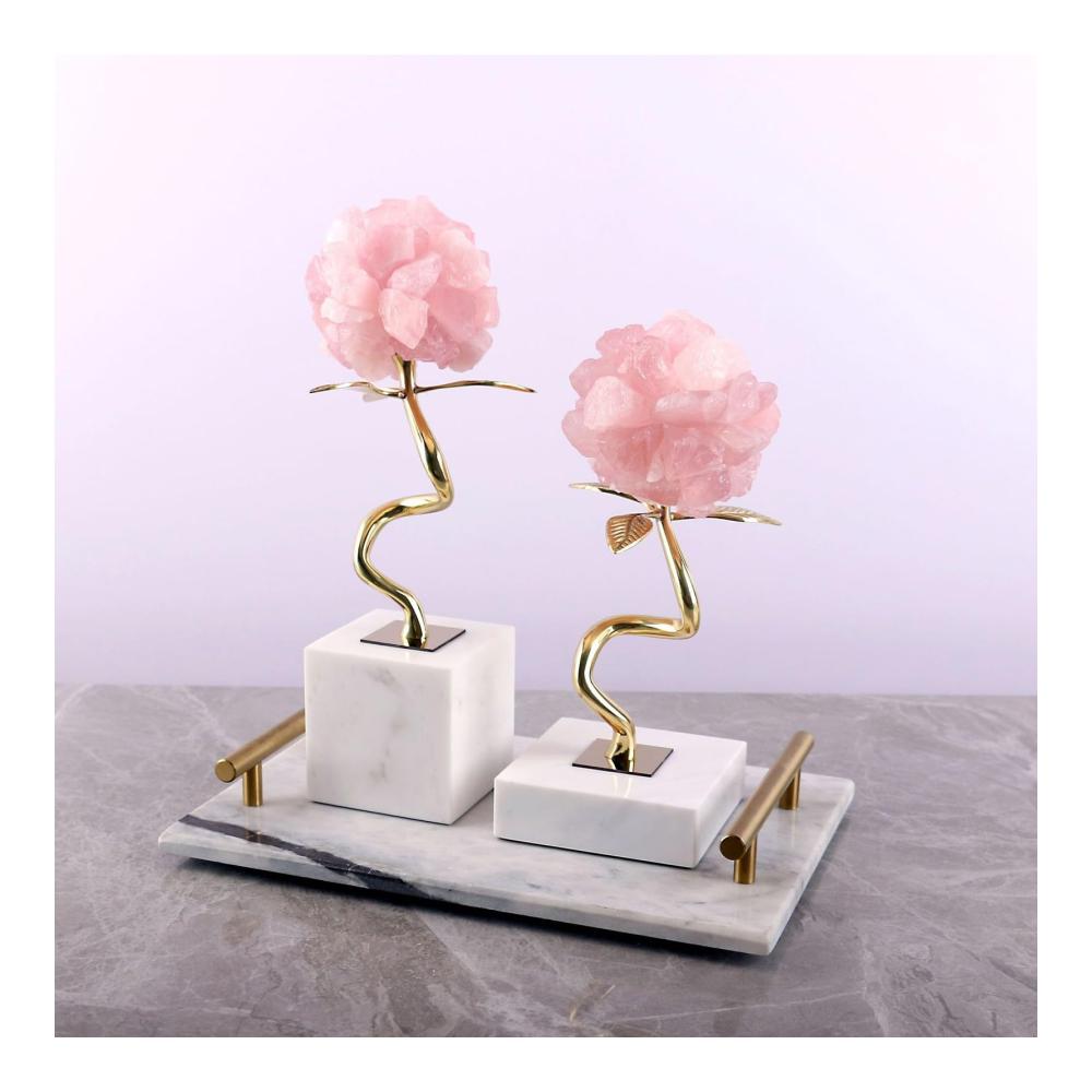 Konservierte Blumen Kristall-Hortensien-Blumenfigur mit Marmorsockel | Handgefertigte Glasblumenstrauß-Skulptur für Tischdekoration | Perfektes Geschenk zu Weihnachten und Geburtstag (Gold Größe A