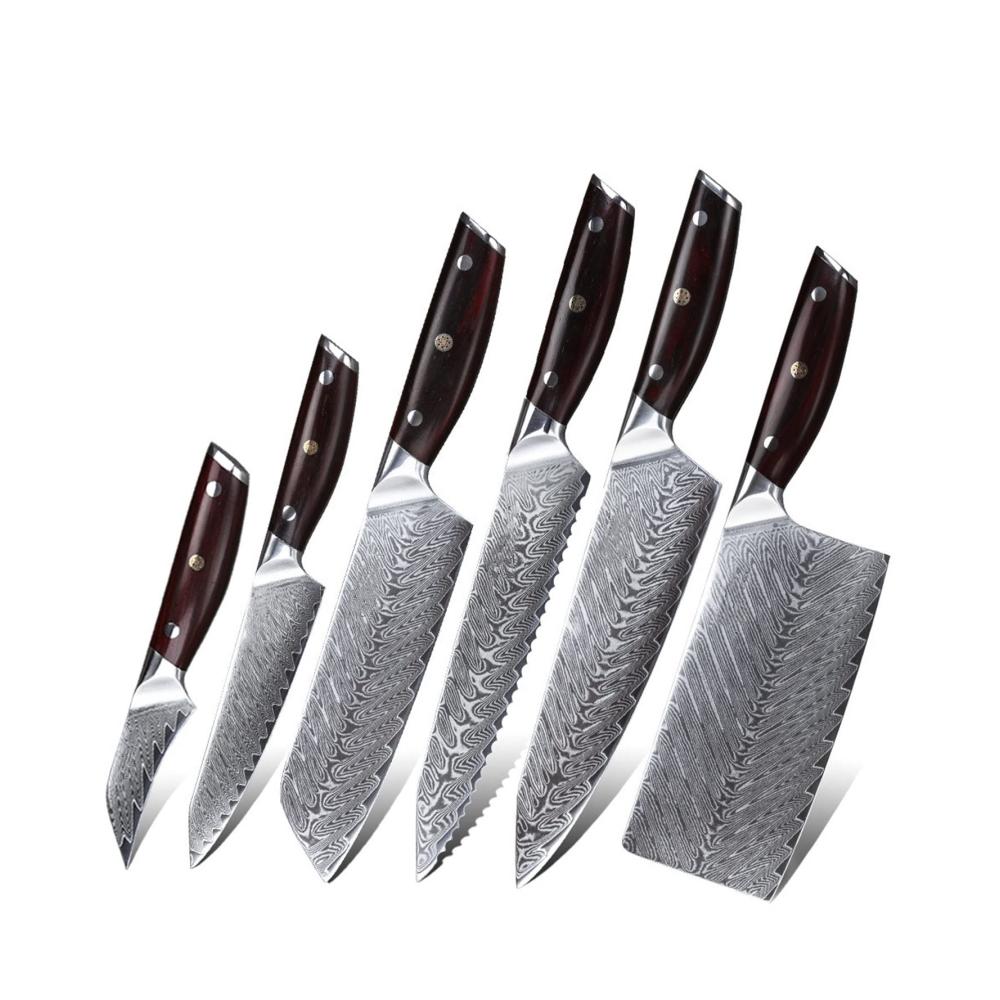 Entdecken Sie die Kunst des Kochens mit unserem 6-teiligen Küchenmesserset aus japanischem Damaststahl! Hochwertige Cleaver- und Chef-Messer mit Rot-Sandelholzgriffen für ultimative Präzision. Perfektionieren Sie Ihre kulinarischen Fäh