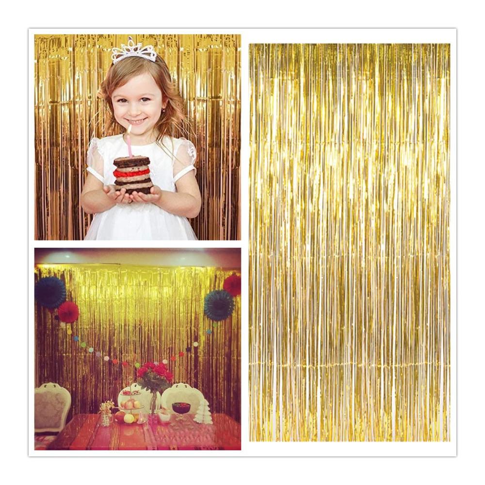 Luftschlangen Vorhang Set - 5 Stück Gold Lametta Vorhänge für Hochzeiten Partys & Fotoshootings - Glänzende Dekoration für Geburtstage Weihnachten - 1m x 2m - Partyzubehör