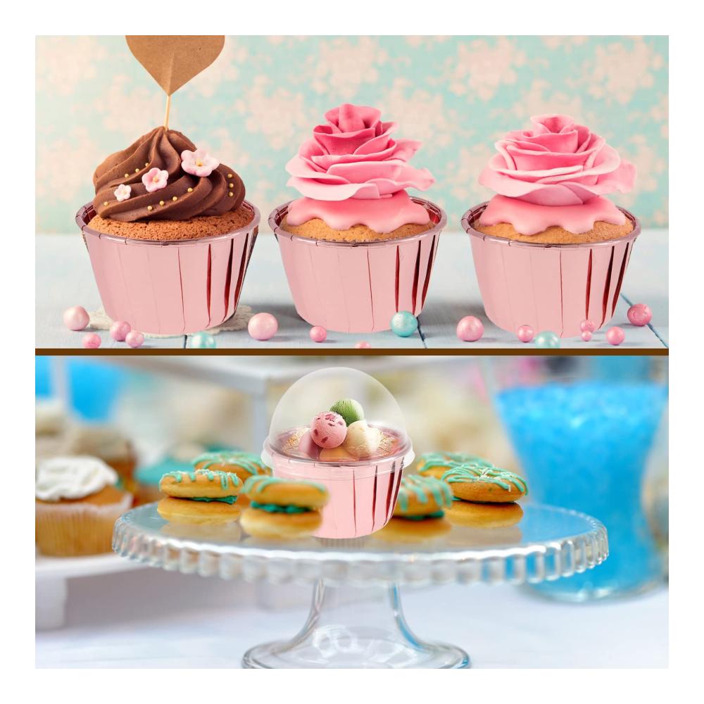 Einweg-Backbecher 50 Stück Roségold Cupcake Formen Papier 5cm mit Deckel Ölbeständig ideal für Partys Hochzeiten & Bäckereien