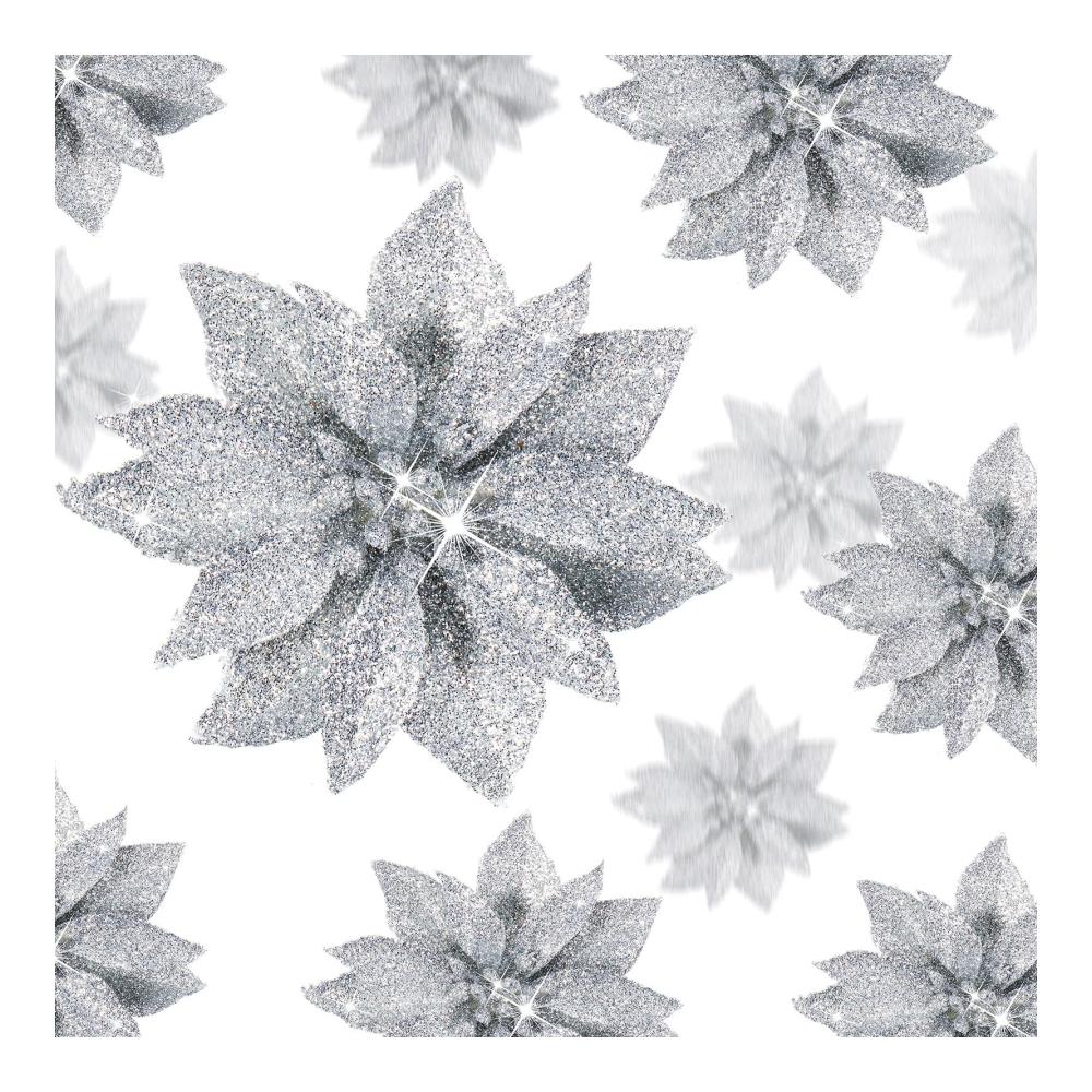 36 Stück Weihnachten Glitzer Weihnachtsstern Blumen Magnolie - Künstliche Silber Blumen Ornamente mit Clips für Weihnachtsbaum & Kranzdekoration - Festlicher Schmuck für die Feiertage