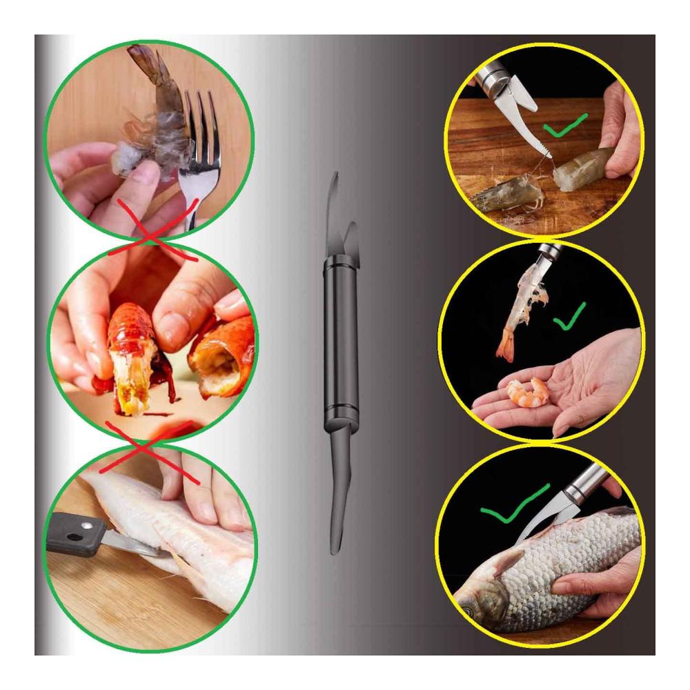 Meeresfrüchte-Werkzeuge 5-in-1 Multifunktionales Garnelenschnur-Fischschlundmesser | Haushaltsgarnelenschäler aus Edelstahl | Fischschuppenhobel | Küchengarnelenschneidewerkzeug | Effizientes Zubehör für Meeresfrüchte