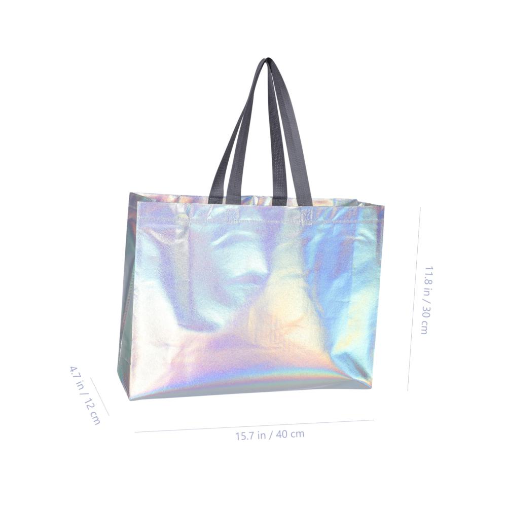 30 Stk Holografische Einkaufstaschen für Lebensmittel und Leckereien - Silberfolie Geschenktüten - Party-Geschenk-Taschen für Geburtstage - Tragbar und vielseitig verwendbar - Vlies