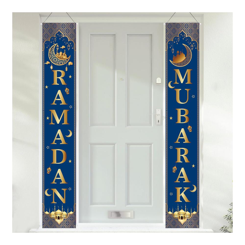 Entdecken Sie den Glanz von Ramadan 2er Set stilvolle Türbanner 708 x 118 in Schwarzgold. Exklusives Verandaschild für Ihre Ramadan-Dekorationen. Hochwertiges Türschild zum Aufhängen – Perfektes Banner für Ihr Ramadan-Haus