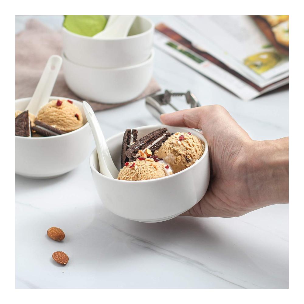 Entdecken Sie den Genuss mit unserem Dessertschalen 6er Set - Weiße Keramikschalen (300ml Φ10.5cm). Perfekt für Müsli Eiscreme Reis und mehr! Stilvolles Design mikrowellengeeignet - Ein ideales Geschenk für Genießer