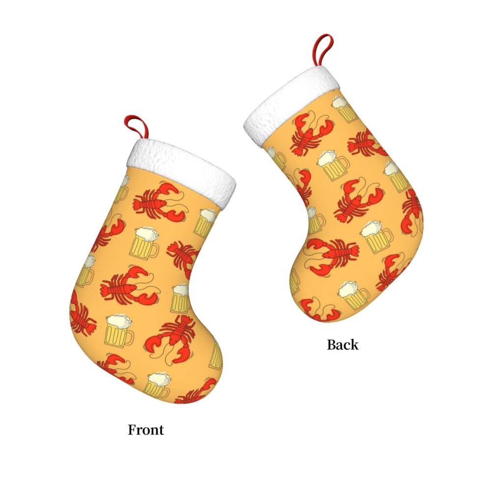 Personalisierter Nikolausstiefel Bier und Langusten Muster | Weihnachtsstrumpf für Familienfeiern | Dekorative Weihnachtsdekoration | Perfekte Ergänzung für festliche Stimmung | Hochwert