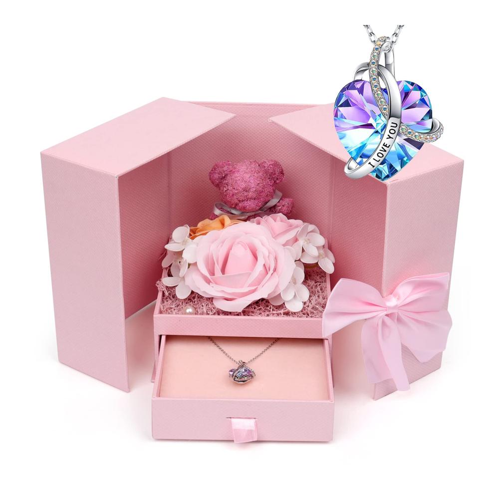 Konservierte Rosenbox mit Herzanhänger – Romantisches Geschenkset für Frauen Ewige Rose in Schmuckbox perfekt für Muttertag und Valentinst