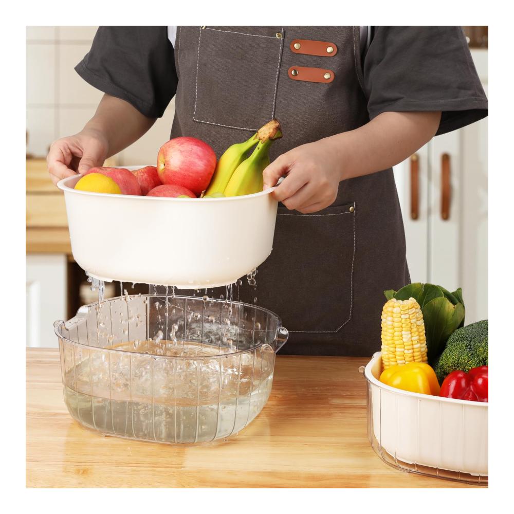 Premium 2-in-1 Siebsets (3er Pack) - Große 8 2 Quart Siebe und Seiher für Küche - BPA-frei doppellagig ideal für Obst Gemüse Nudeln Salat und Beeren - Leicht zu reinigen (weiß