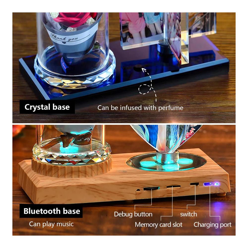 Bluetooth Wand- & Tischrahmen Personalisiertes Kristall-Ornament mit Musikbasis zum Drucken Ihrer Fotos - Desktop-Dekoration und individuelles Geschenk in Rotrosa