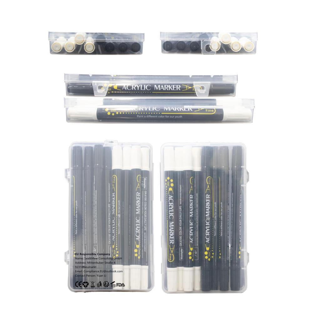 Entdecken Sie die Vielseitigkeit Premium Acrylstifte Set mit Dual Tip | Wasserfeste Marker & Filzstifte für Steine Grafti Acryl & mehr | 8 Stück Schwarz-Weiß