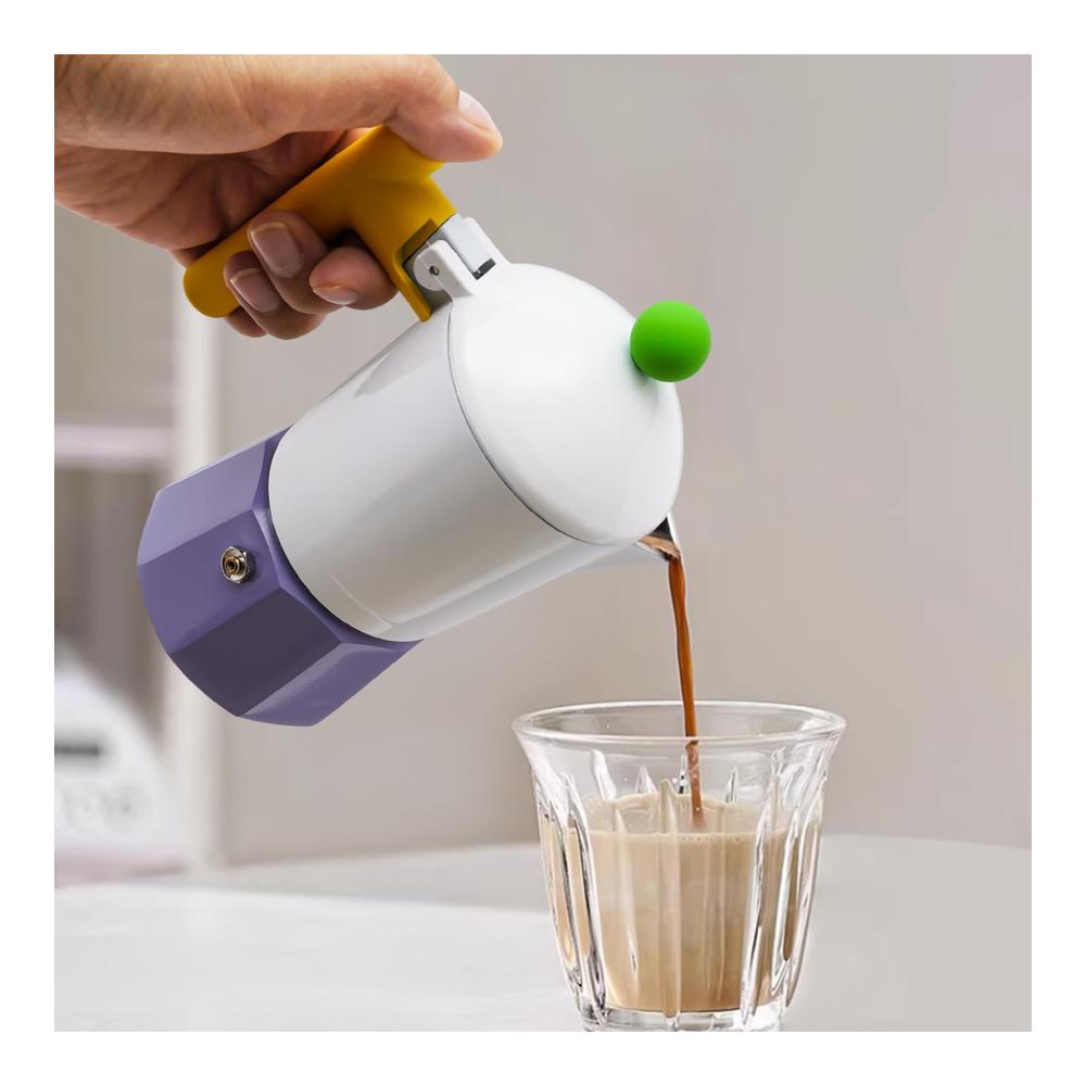 Erleben Sie vollmundigen Genuss! Espressokocher - Ikonische Moka-Kanne für den Herd Lila Aluminium 150ml - Kaffeekocher für aromatischen Kaffeegenuss