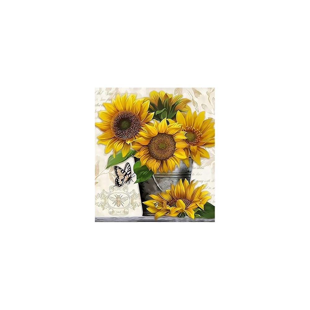 Exklusives Zubehör-Set für Malen mit Stickerei - Voll Rundes Sonnenblumenbild mit Strass - Hochwertiges Hausdekorationspaket