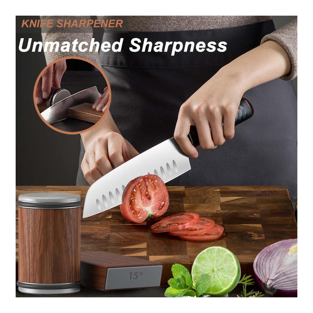 Manuelle Messerschärfer Rollschleifer 2024 | Multifunktions-Messerschleifer für 15–20 Grad | Küchenmesser & Kochmesser-Set | Professioneller Knife Sharpener | Braun