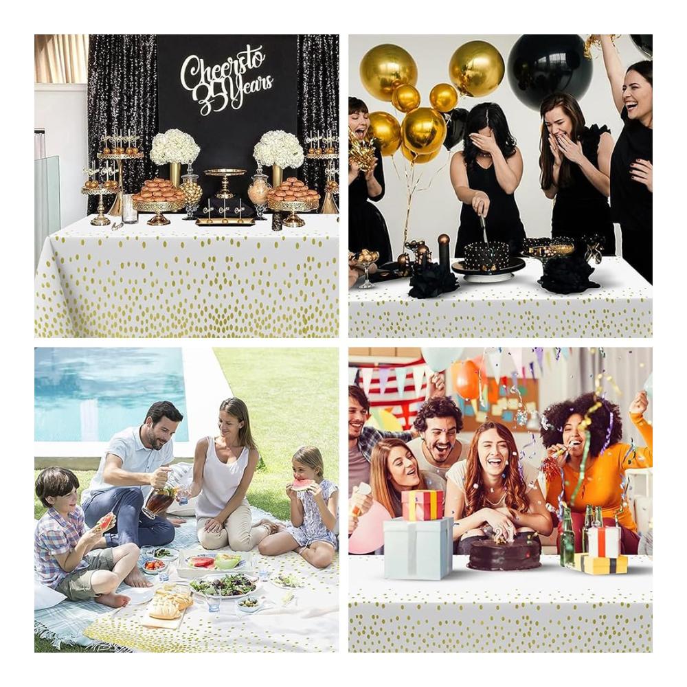 Einweg Tischdecken Set - 4er Pack Geburtstag Punkt Tischtücher wasserdicht - Rechteckiges Tischtuch für Party Picknick Jubiläum - 274x137cm