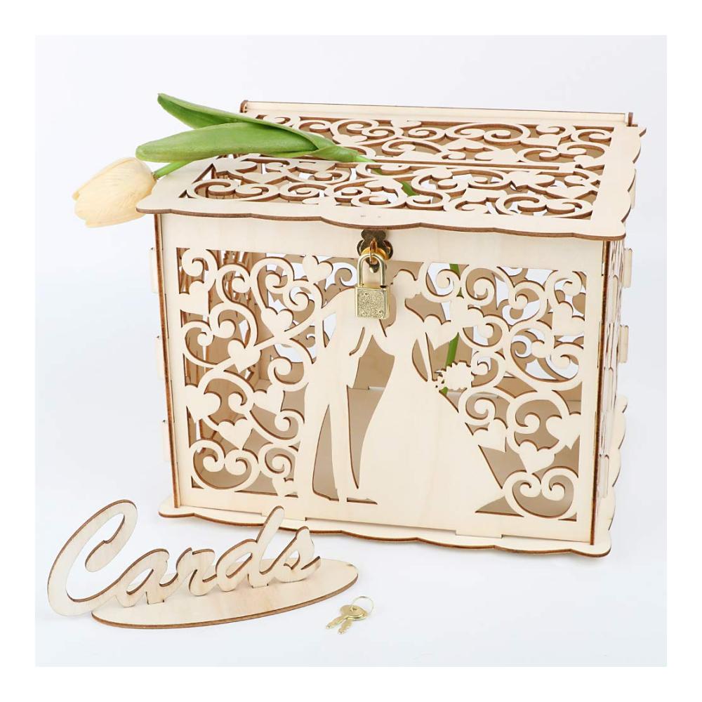Vintage Holz Kartenbox mit Schloss – Elegante Hochzeit Geschenkkartenbox und Briefkasten – Stilvolle Kartenkiste für Hochzeit Geburtstag Baby Shower und Dank Party – Rustikale Kartenboxen für besondere Anlässe