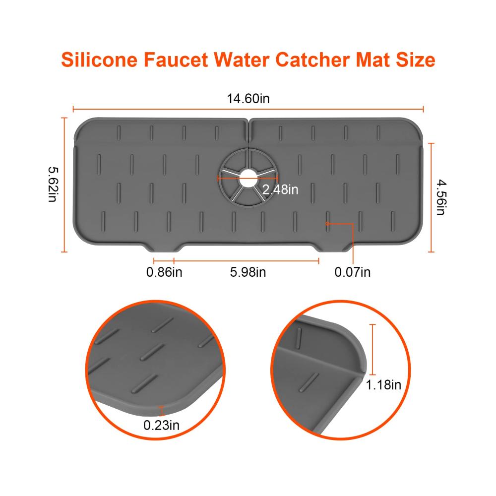 Erleben Sie KeautFair Qualität Premium Silikon Spritzschutz für Küchenarmaturen - Wasserhahn absorbierende Matte für Sauberkeit in Heim Bad und Bar. Arbeitsplatte Schutz gegen Spritzer Grau