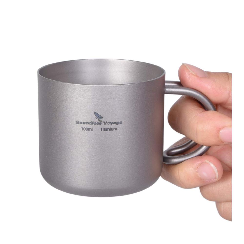 Hochwertige Teetassen-Set aus doppelwandigem Titan ideal für Camping und Picknick - Innen- und Außenbereich geeignet | 100 ml Kapazität | Ti3085D