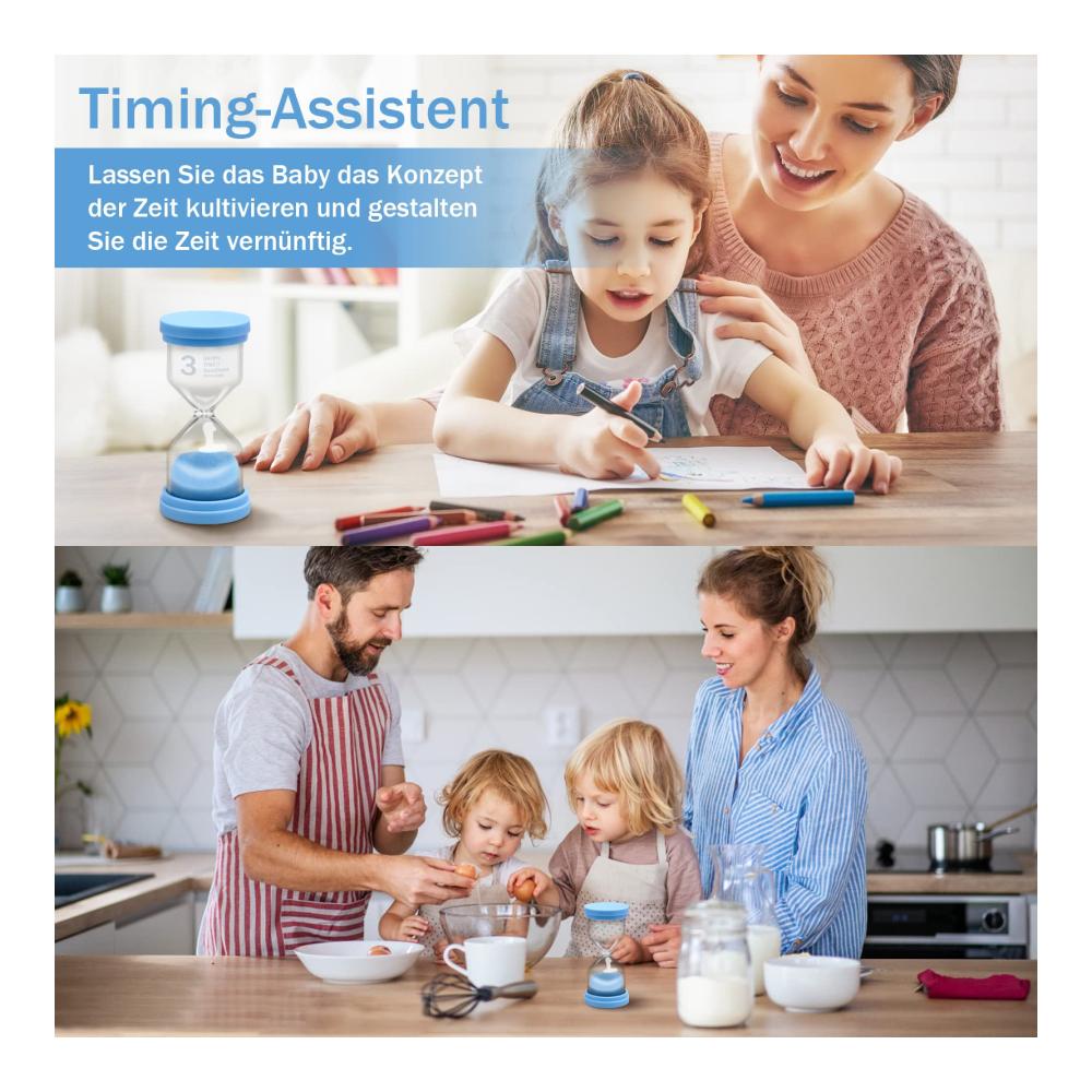 Entdecken Sie die Magie der Zeit mit unserem Eieruhren Set 3 Min 5 Min 10 Min 30 Min Sanduhren - GlasTimer für präzises Timing. Perfekt für Kinder Zähneputzen Spiele Büro und Küche. Ein farbenfrohes Deko-Set für jeden Anlass