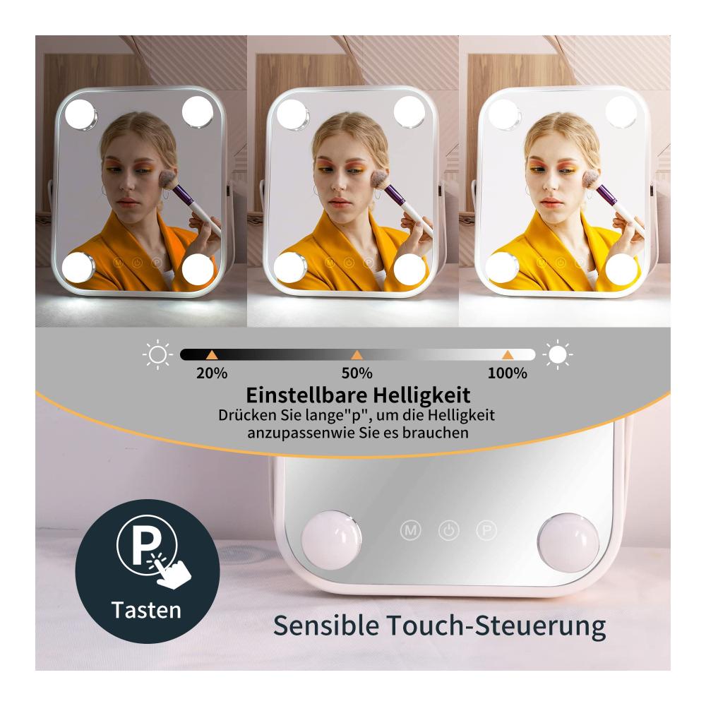 LED Tischspiegel mit Bluetooth Touch-Steuerung & 360° Drehung - Schminkspiegel mit 4 verstellbaren LED-Leuchten und 3 Farblichtoptionen - Kompakter 22 x 25 cm Kosmetikspiegel für perfektes Make-up