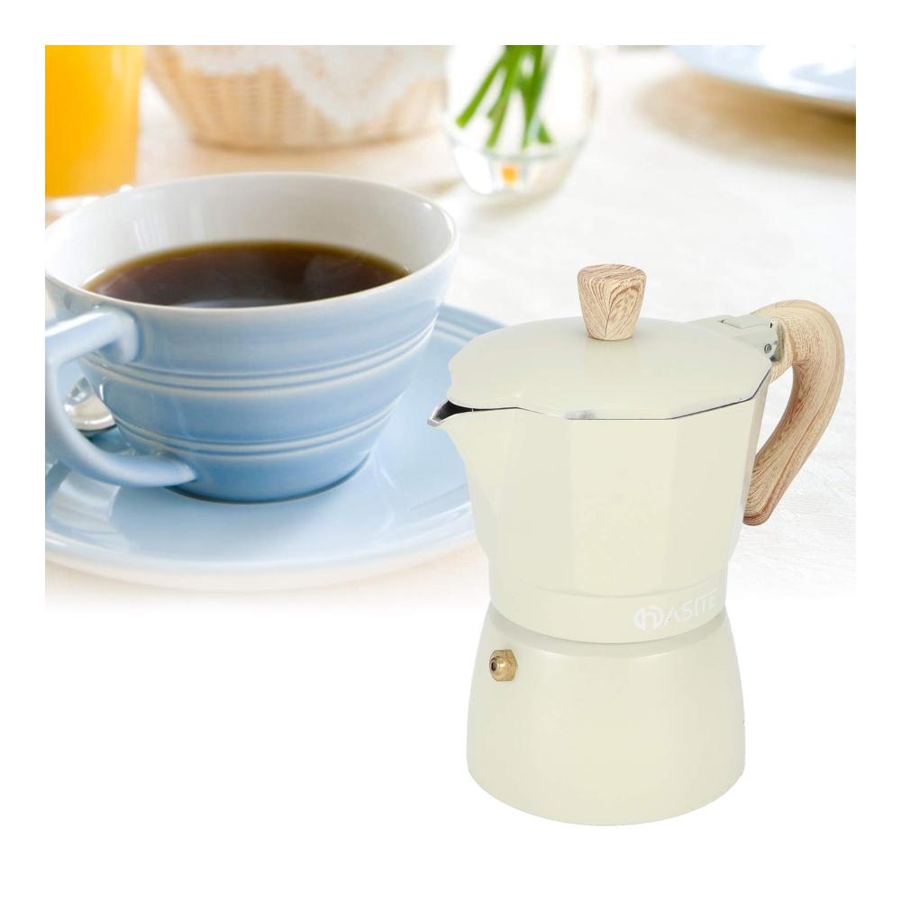 Espressokocher Moka-Kanne Aluminium | Achteckige Kaffeekanne | Wasserkocher für Zuhause | Café Zubereiter | Traditioneller Genuss in schwachem Gelb 150ML