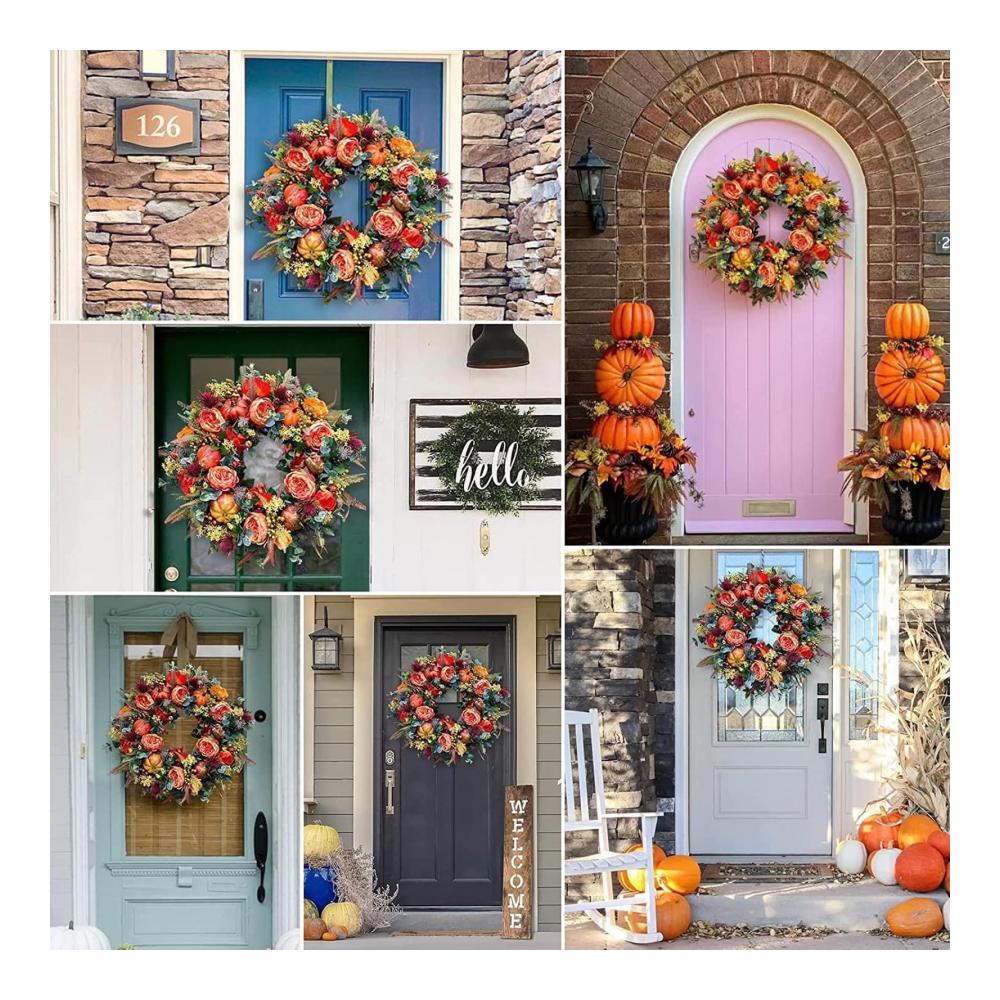 Entdecken Sie die Schönheit des Herbstes Set aus 2 künstlichen Pfingstrosen-Blumenkränzen mit Kürbissen für die Haustür 2023. Vielseitige Herbstblumen- und Erntedankkränze (40cm/45cm/50cm) für Hochzeit Fenster Wand und stilvolle Heimdekoration