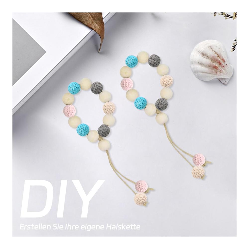 20er Packung DIY Hölzerne Häkelperlen - 20mm Bunte Holzkugeln für Stricken und Dekorationen - Handgefertigte Naturperlen mit Loch - Ideal für Schmuckherstellung und Bastelprojekte - Blau Rosa Beige Hellgrau enthalten