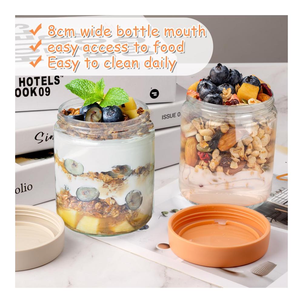 Moosono 2er Pack 500ML Einmachgläser mit Schraubdeckel für Overnight Oats & mehr | Luftdichte Konservierung | Wiederverwendbare Gläser für Salat Joghurt Pudding & Marmelade
