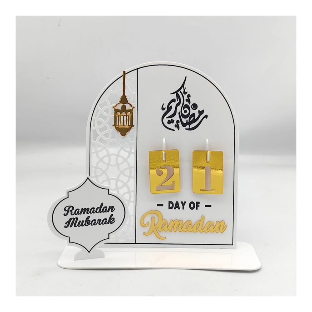 Dekorativer Ramadan-Adventskalender DIY Eid Mubarak Ornament Dekoration 30 Tage bis Eid Muslimische Ramadan-Geschenke für Kinder und Partydekoration (Weißes Acryl
