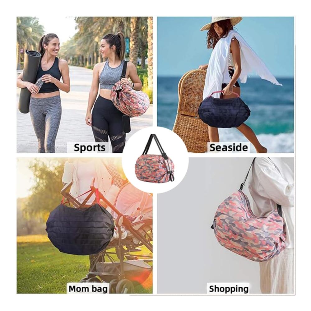 2er-Pack Faltbare Einkaufstaschen aus Nylon mit Reißverschluss – Wiederverwendbare Shopper für Großeinkäufe Home Travel & Camping - Praktisch & Geräum