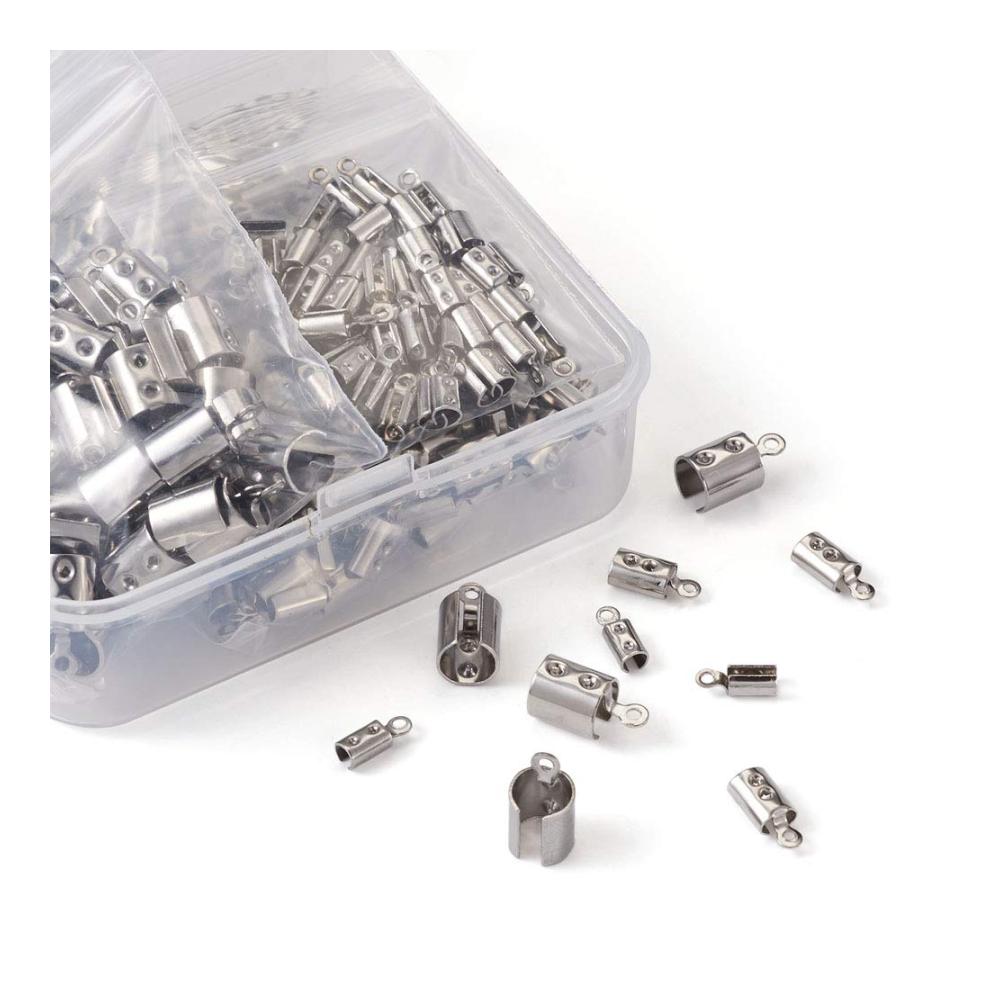 Hochwertige 400er Box Edelstahl-Endkappen für Lederbänder & Schmuckherstellung - Faltbare Verschlüsse für DIY Handwerk & mehr - Passend für 2–6 mm - Robust & stilvoll