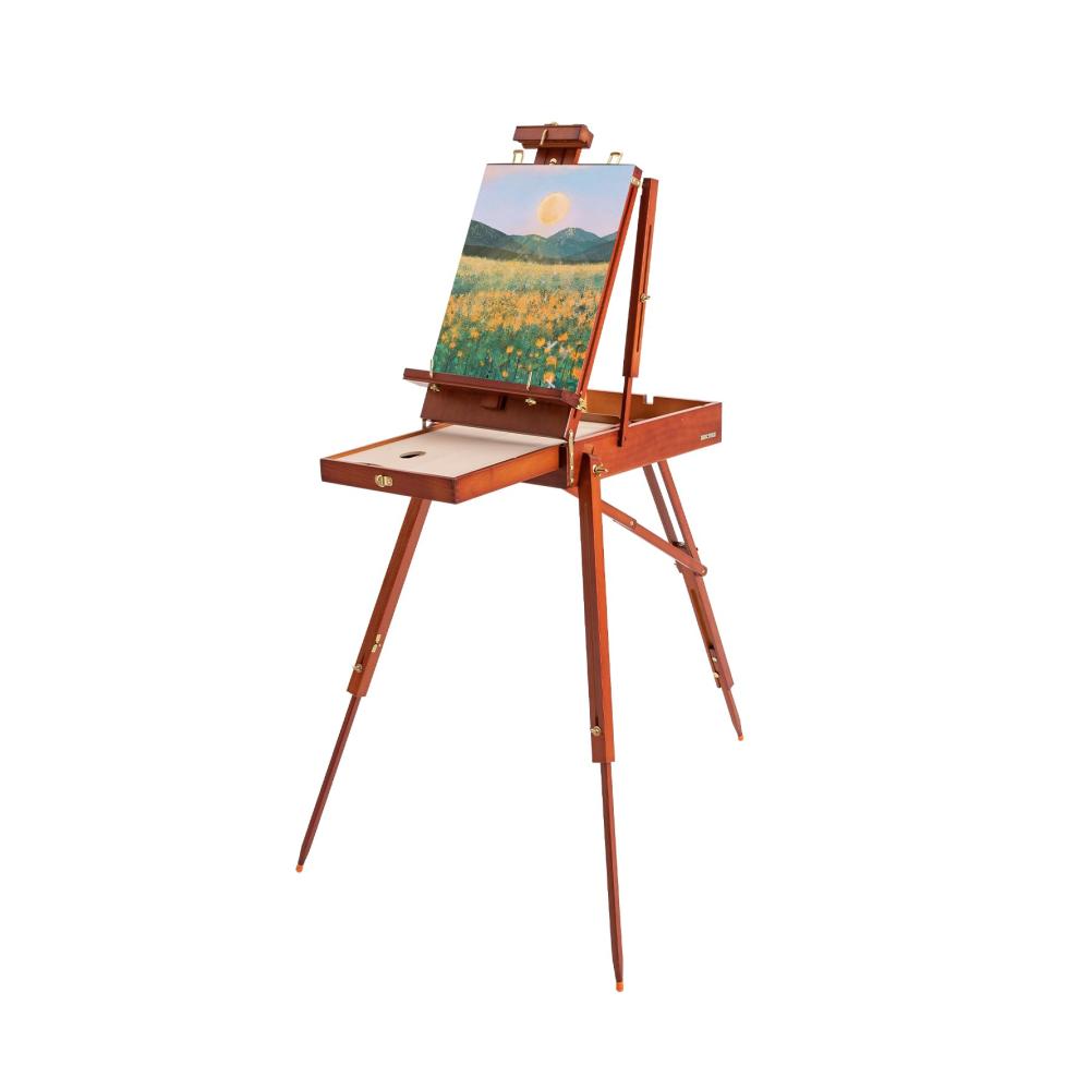 Premium Nussbraune Staffelei Verstellbare Holzstativ Staffelei für Malen Skizzieren & Präsentation - Französische Easel Staffelei mit Schublade & Palette - Robustes Design für Künstler