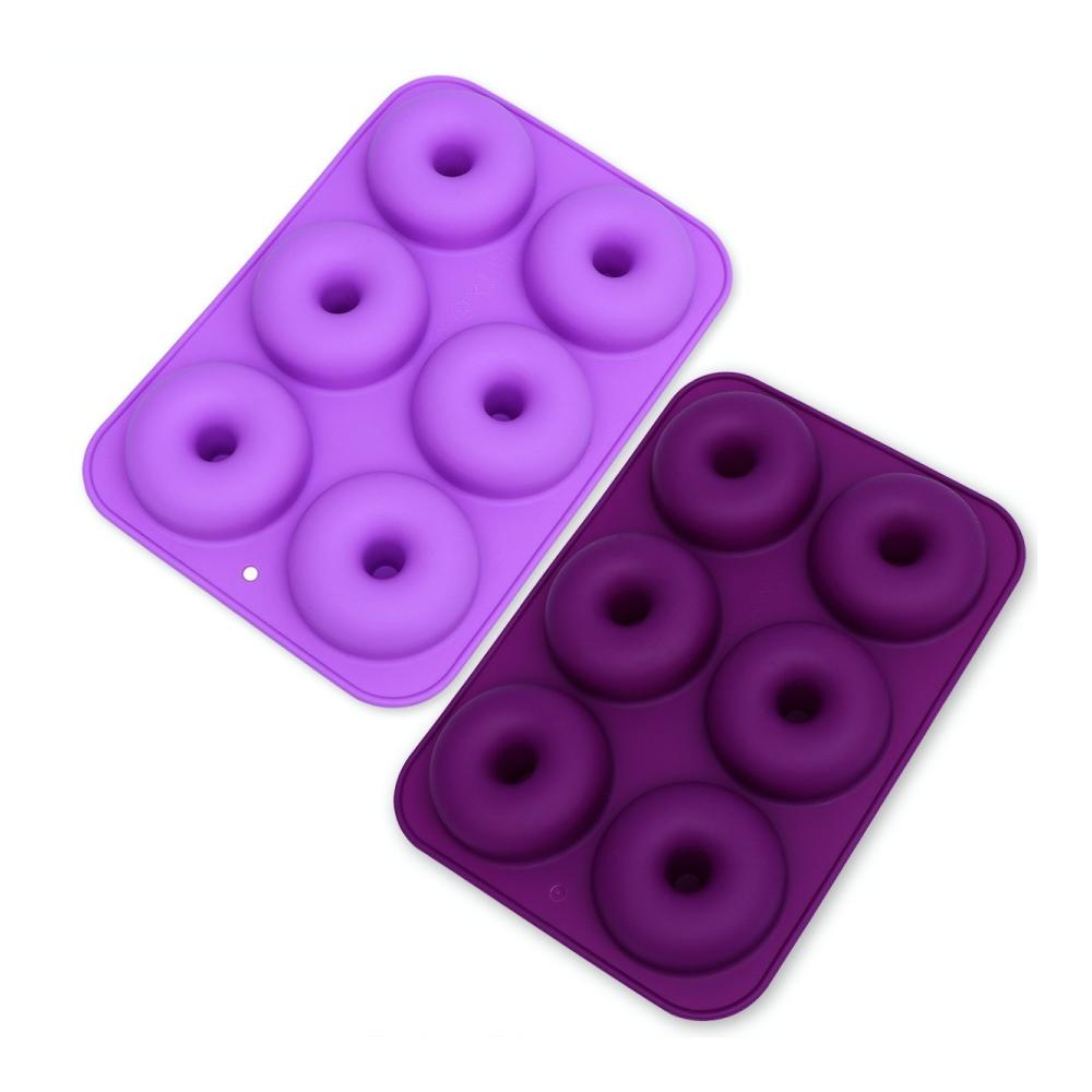 Backformen für Muffins & mehr - MEISO 6-Slot Silikon Antihaft Donut Formen 2er Set für Kuchen Kekse Bagels Muffins in Lila. Backspaß garantiert