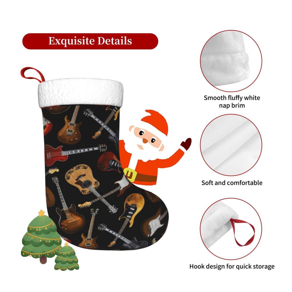 Einzigartige Nikolausstiefel Personalisierte Weihnachtsstrümpfe mit Gitarren-Design - Ideale Dekoration für die Familienurlaubsparty. Hochwertige Weihnachtssocken für festliche Atmosphäre