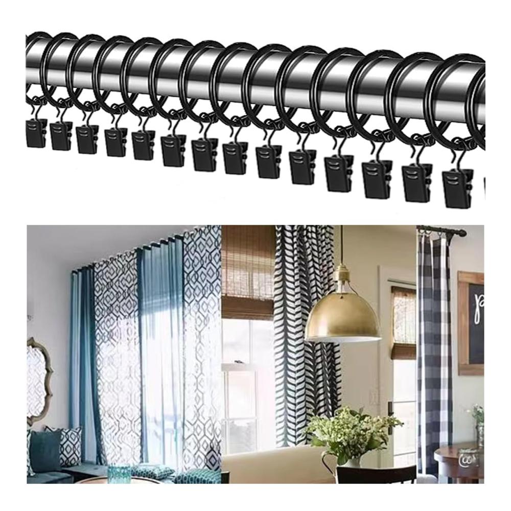 Exklusive Eleganz 50 stylische Vorhangringe mit Klammer Haken - 38 mm Innendurchmesser edles Schwarz - Hochwertige Gardinenklemmen für perfekten Fensters