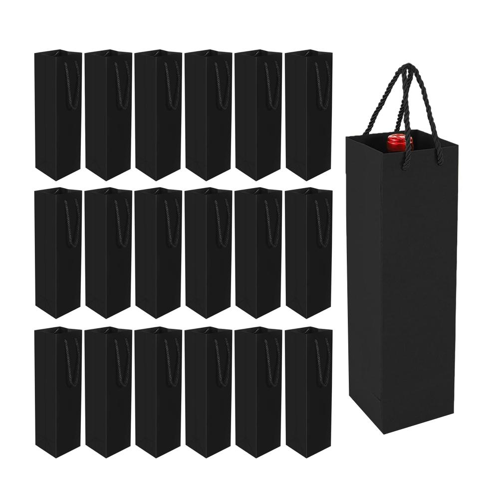 20er Set Schwarze Flaschen Geschenktüten aus Kraftpapier – Praktische Flaschentüten mit Henkel für Wein perfekt für Hochzeit Fest & Geburtstag – Stilvoller Flaschenkorb & Träger