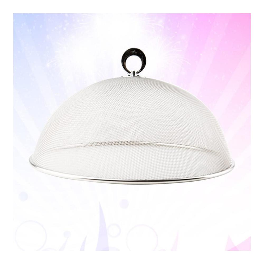Fliegenschirm Edelstahl Fliegenhaube Mesh Lebensmittel Zelt Abdeckhaube 28CM - Praktische Abdeck- & Fliegenhauben für Picknick BBQ & mehr - Schützen Sie Essen vor lästigen Insekten - Hochwertiges Set inklusive Wintertisch Silber