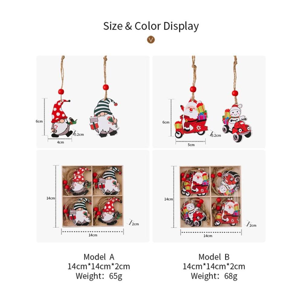 Charmante Weihnachtsbaum-Anhänger aus Holz - 4er Set mit niedlichen Cartoon-Drucken für festliche Dekorationen - Perfekte Baum-Anhänger für die Feiertage