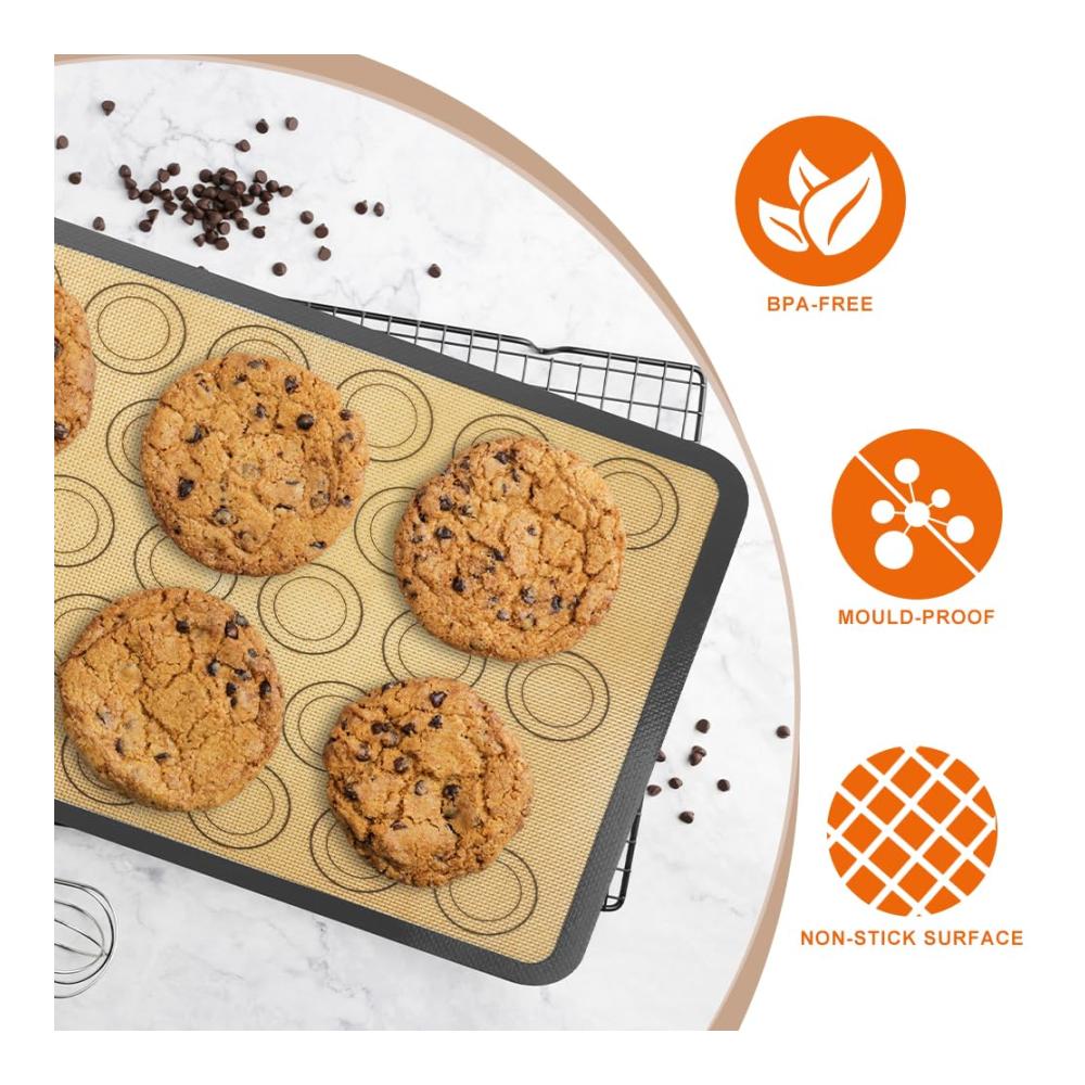 Entdecken Sie die Ultimative Backmatte für Makronen! 2 Stück Antihafte Silikon Backmatte 42x29.5cm - BPA frei Perfektes Backzubehör für Makronen Kuchen und Brot