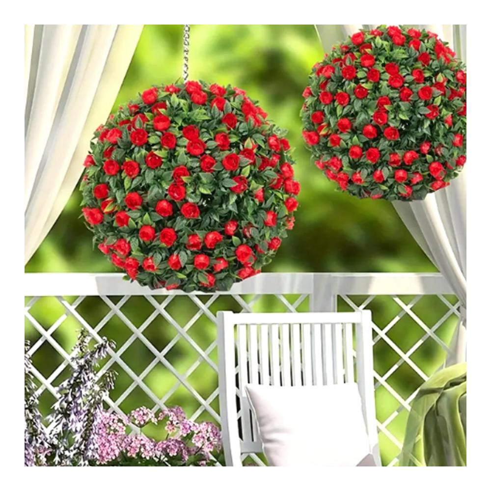 12-Zoll Blumen-Topiary-Ball Künstliche Hängepflanzen für Innen- und Außendeko - Simulation von Boxwood-Blumen - Dekorative Topiary-Bälle zum Aufhängen - Realistische Faux-Blumen