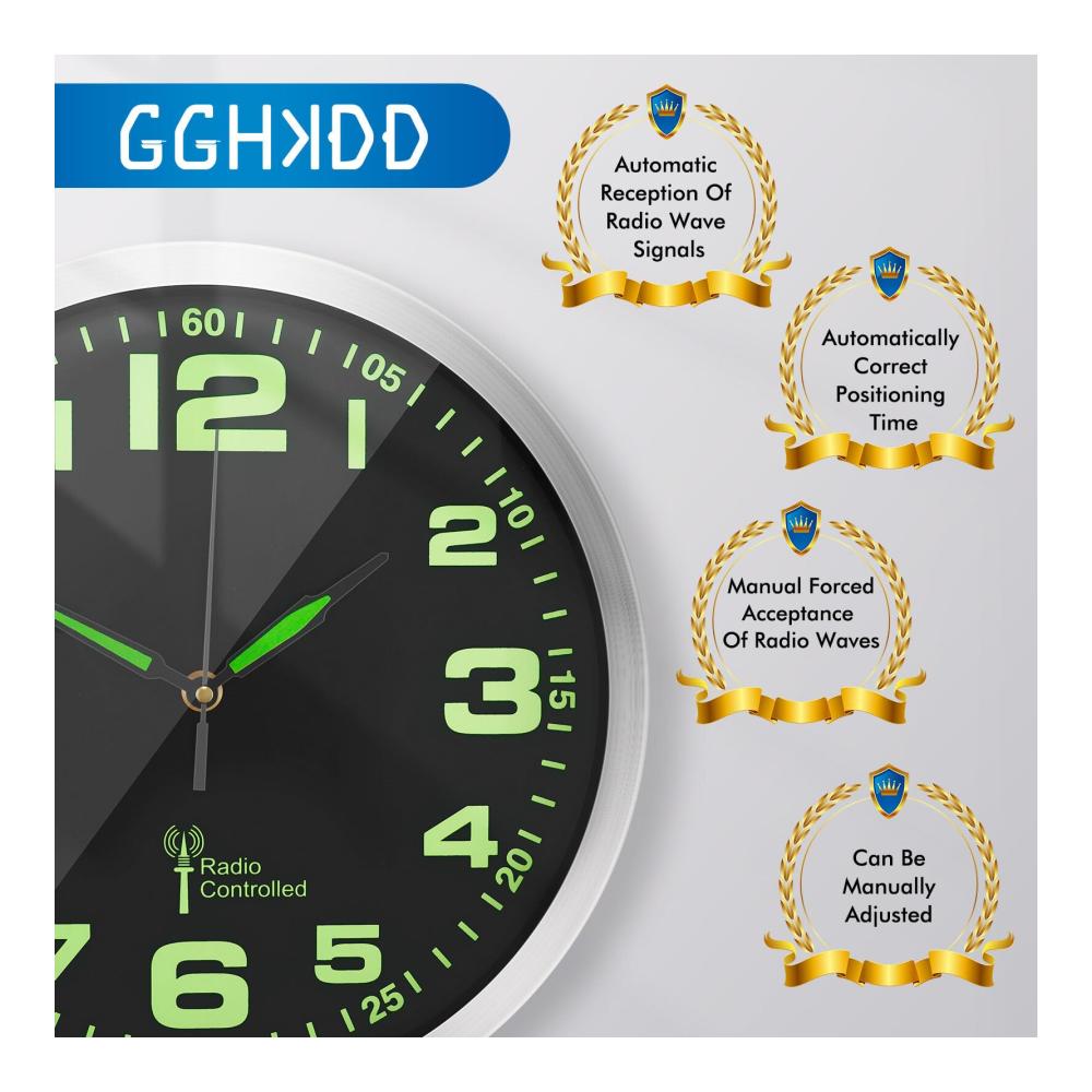 Moderne Funk-Wanduhr Geräuschlos leuchtend automatisch kalibriert - Ideal für Schlafzimmer Büro Küche & Wohnzimmer - 30