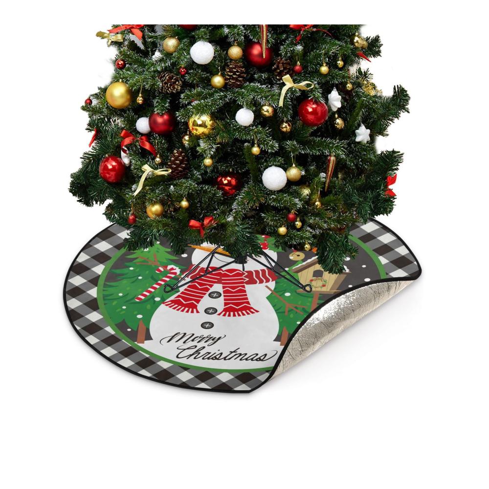 ALAZA Weihnachtsbaumständerhüllen Wasserdichte Baummatte mit Schneemann und Tartan-Design – Runde Teppich-Abdeckung für Bodenschutz und festliche