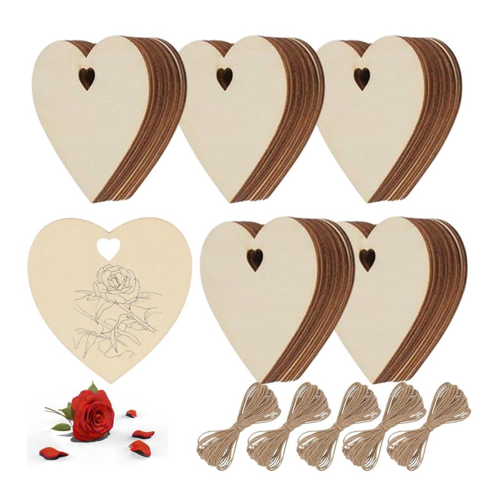 Gästebuch Herzdekoration – 50 Holzanhänger zum Dekorieren von Valentinstag Geburtstagen Weihnachten & Hochzeiten – Handgefertigte DIY-Herzformen – 79 x 79mm
