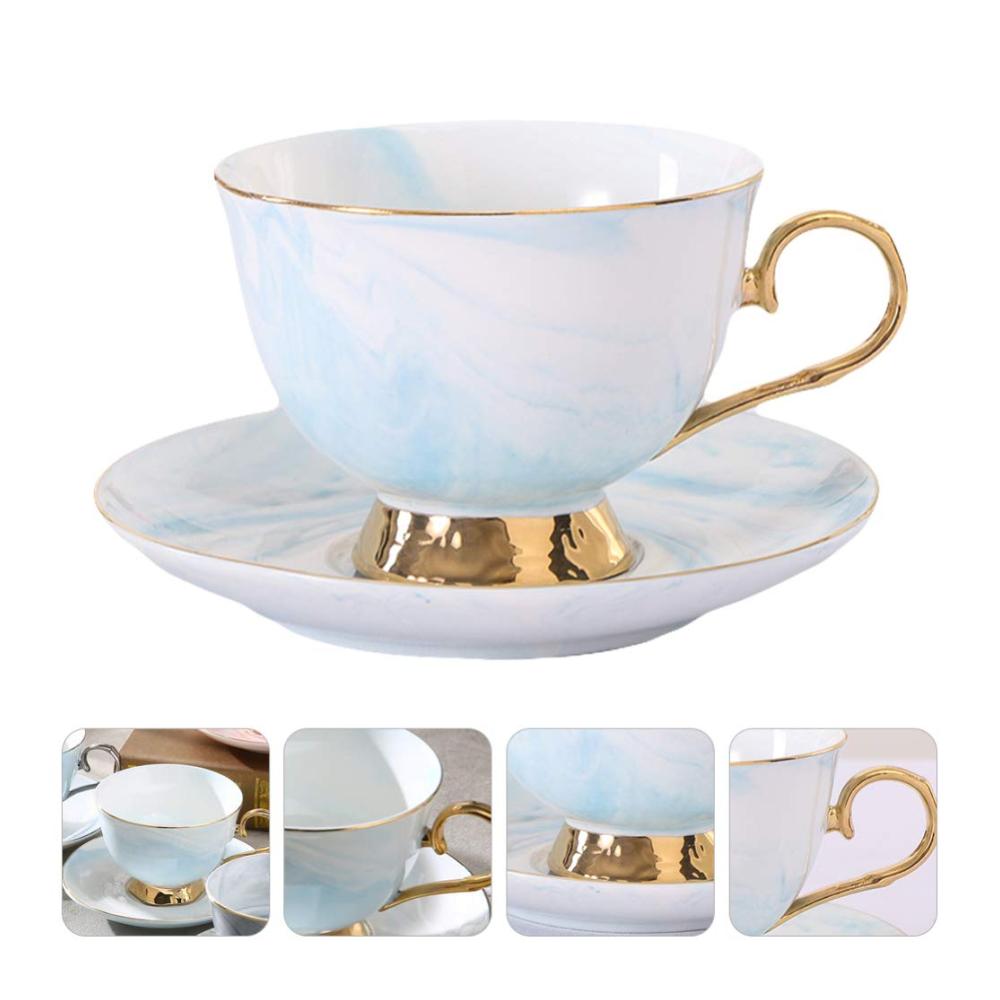 Exquisites Kaffeetassen- & Untertassenset 250 ml edler rosegoldener Rand stilvoller Marmor-Look aus hochwertiger Keramik für perfekten Genuss von Kaffee Tee Latte Mokka und mehr! Ideal für zu Hause oder