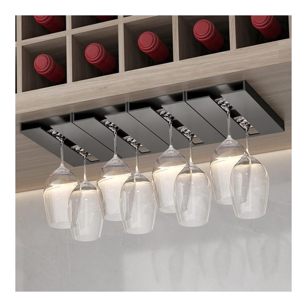 Praktische Gläserhalterung für Hausbar und Küche | Rostfreier Stahl Platzsparendes Aufbewahrungssystem für Weingläser | Einfache Montage ohne Bohren | Ideal für Bar Restaurant | Set mit 4 Stück (Sch